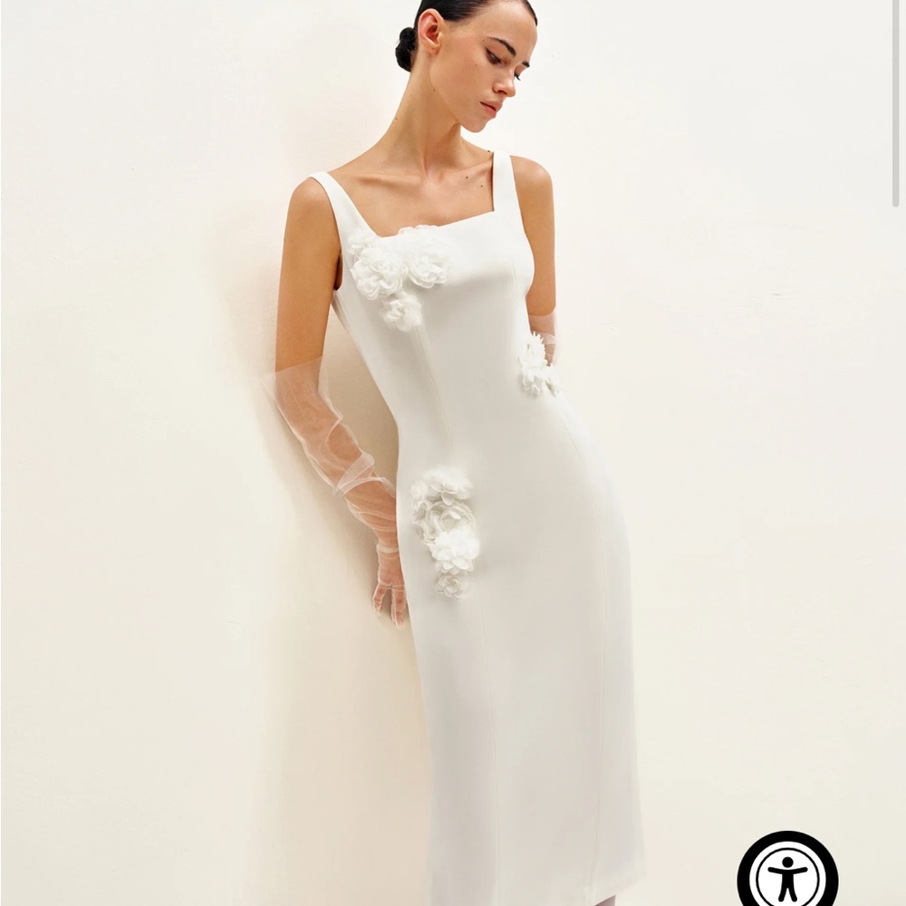 JW PEI Cream Midi Dress with 3D Floral Appliqués - Picture 2 of 9